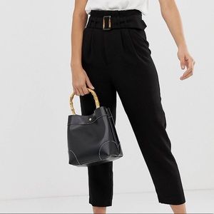 Stradivarius paperbag pants with belt in black size 10